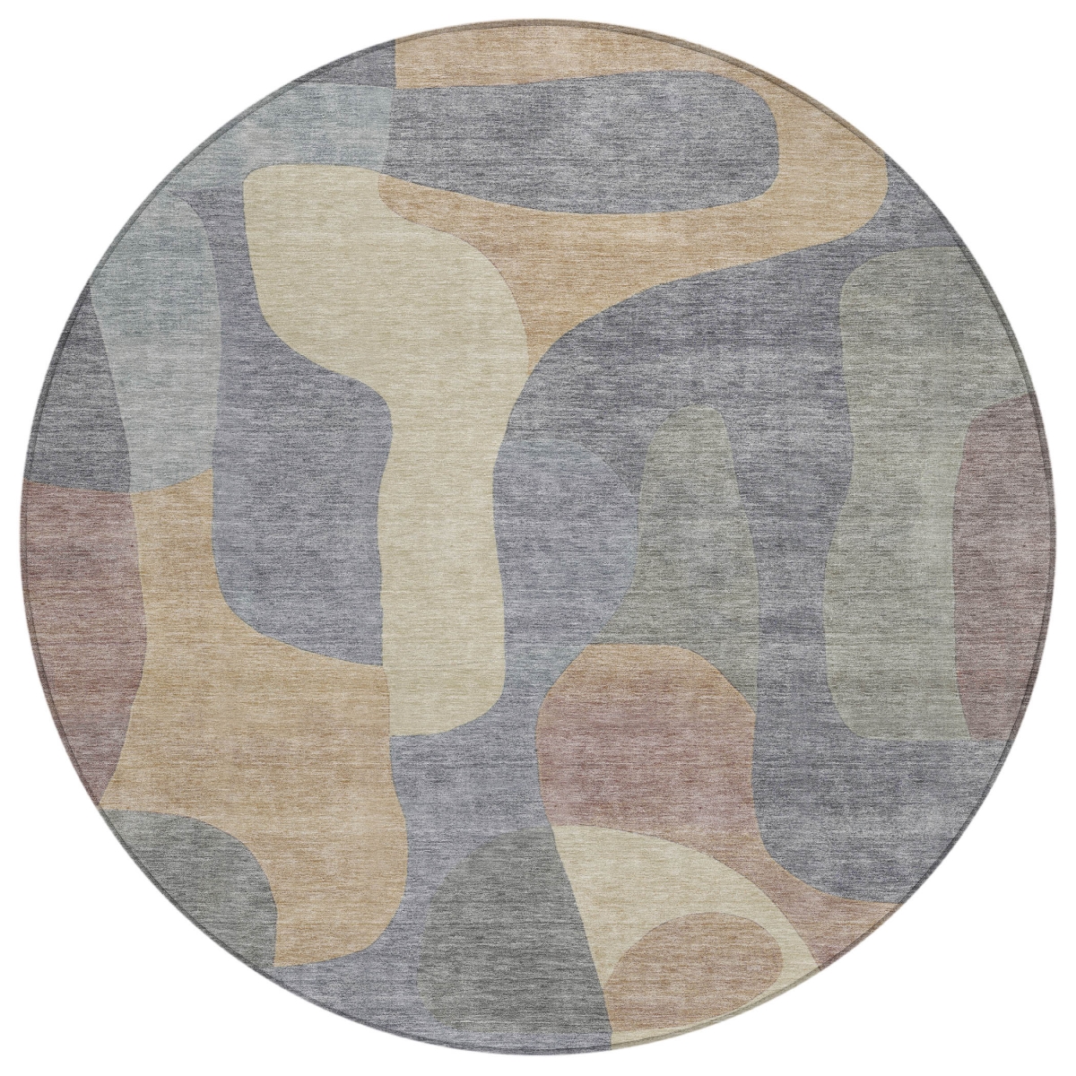 623290 8 ft. Gray & Gold Abstract Washable Transitional Indoor & Outdoor Round Area Rug