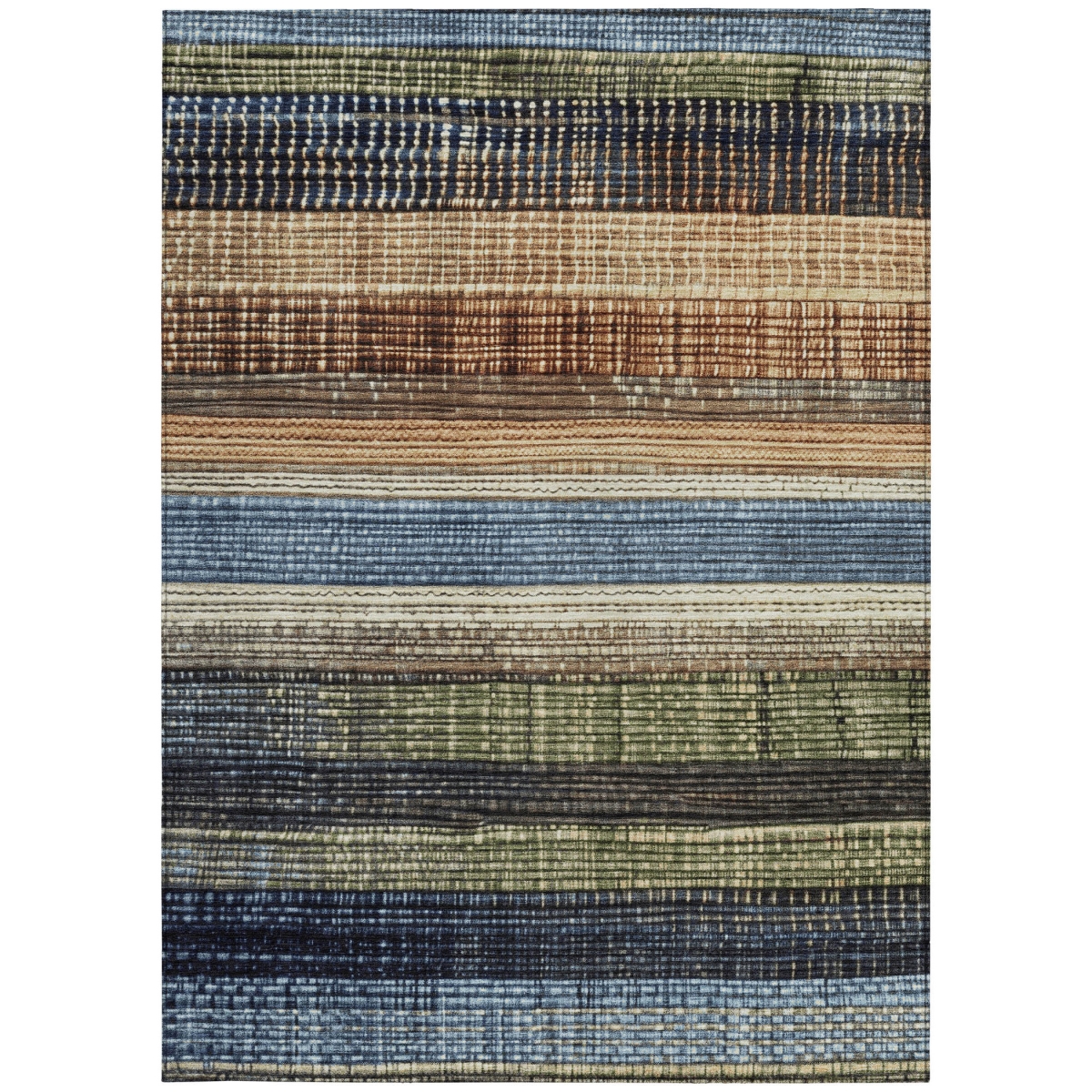623519 9 x 12 ft. Blue & Brown Striped Washable Transitional Indoor & Outdoor Rectangle Area Rug