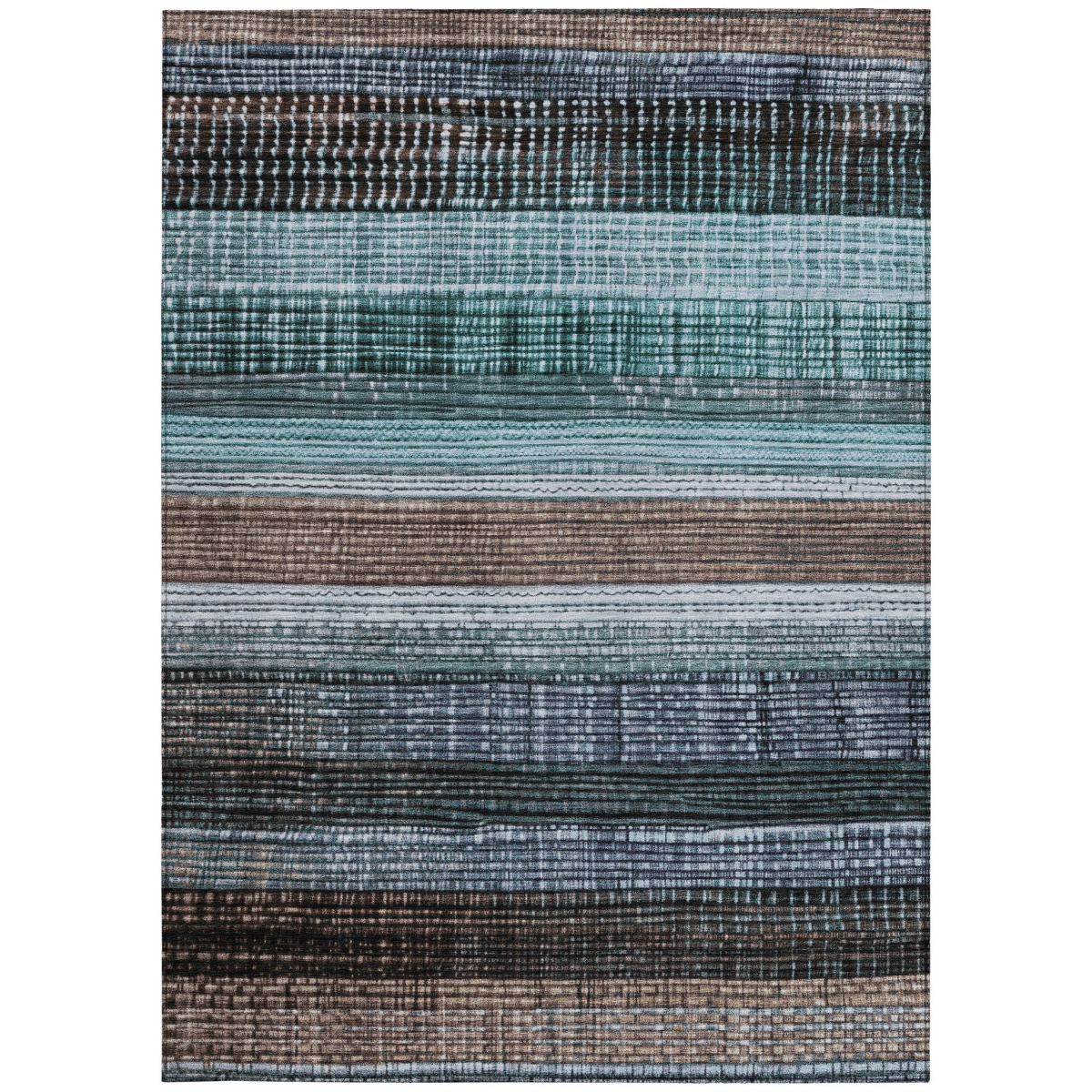 623531 9 x 12 ft. Teal, Blue & Brown Striped Washable Transitional Indoor & Outdoor Rectangle Area Rug