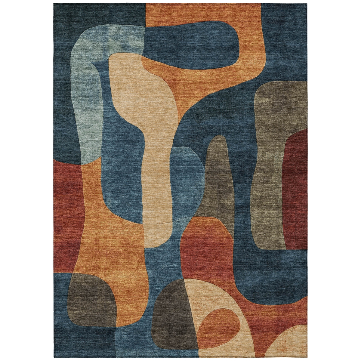 623299 10 x 14 ft. Navy Blue & Orange Abstract Washable Transitional Indoor & Outdoor Rectangle Area Rug