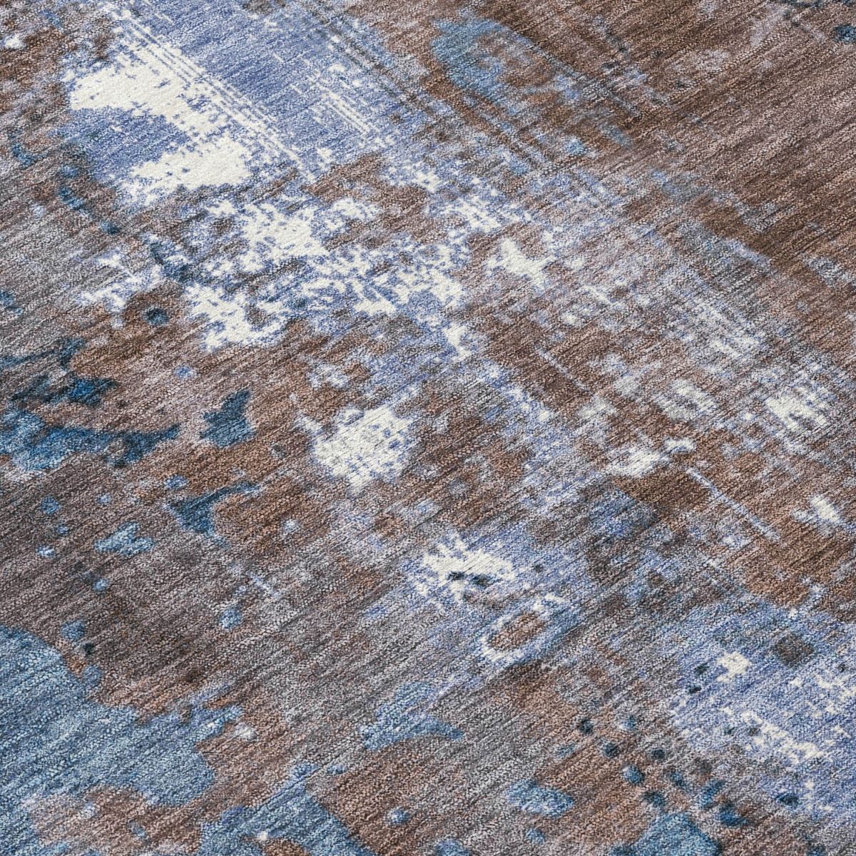 623401 3 x 5 ft. Brown & Blue Abstract Washable Transitional Indoor & Outdoor Rectangle Area Rug