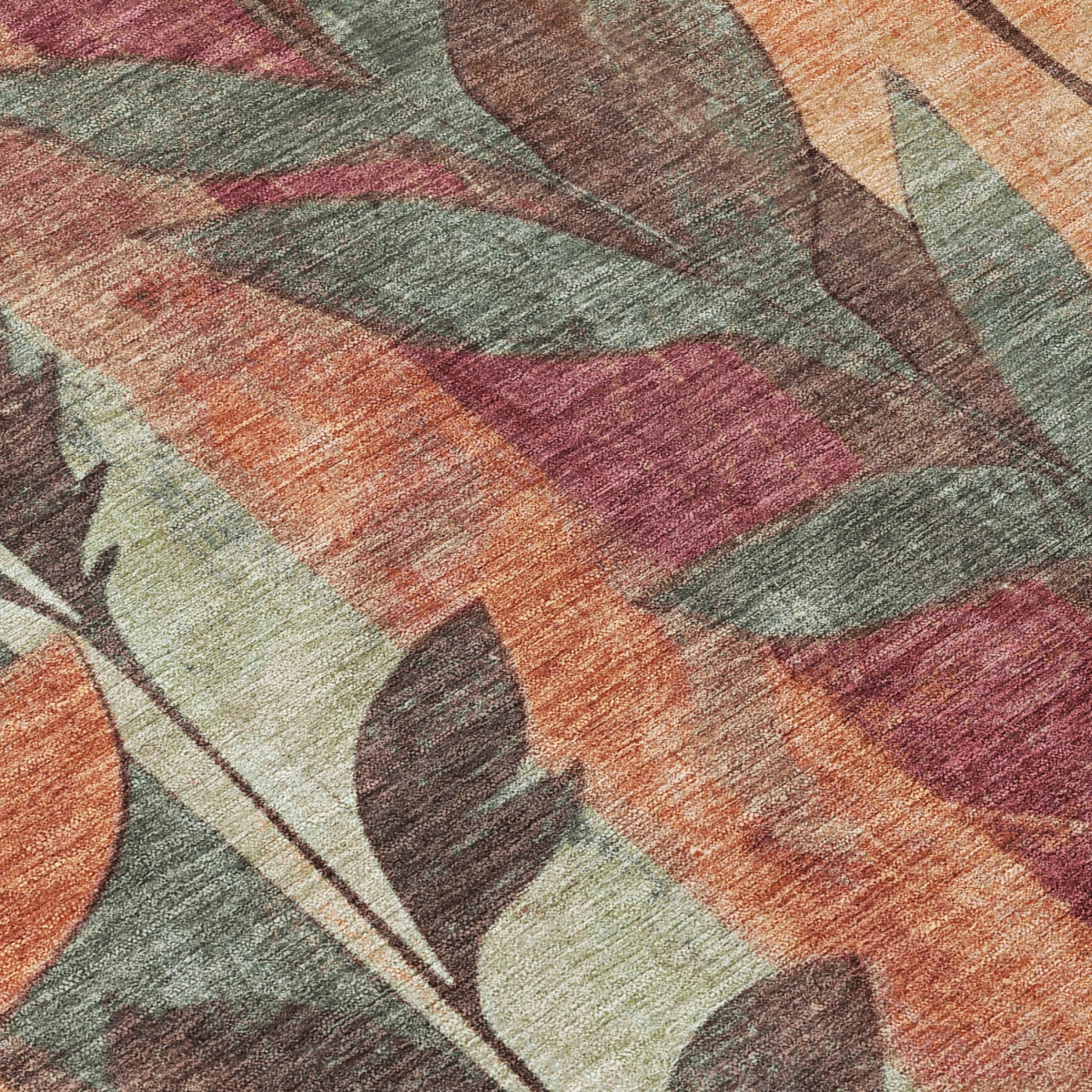 623466 10 x 14 ft. Terra Cotta & Sage Floral Washable Transitional Indoor & Outdoor Rectangle Area Rug