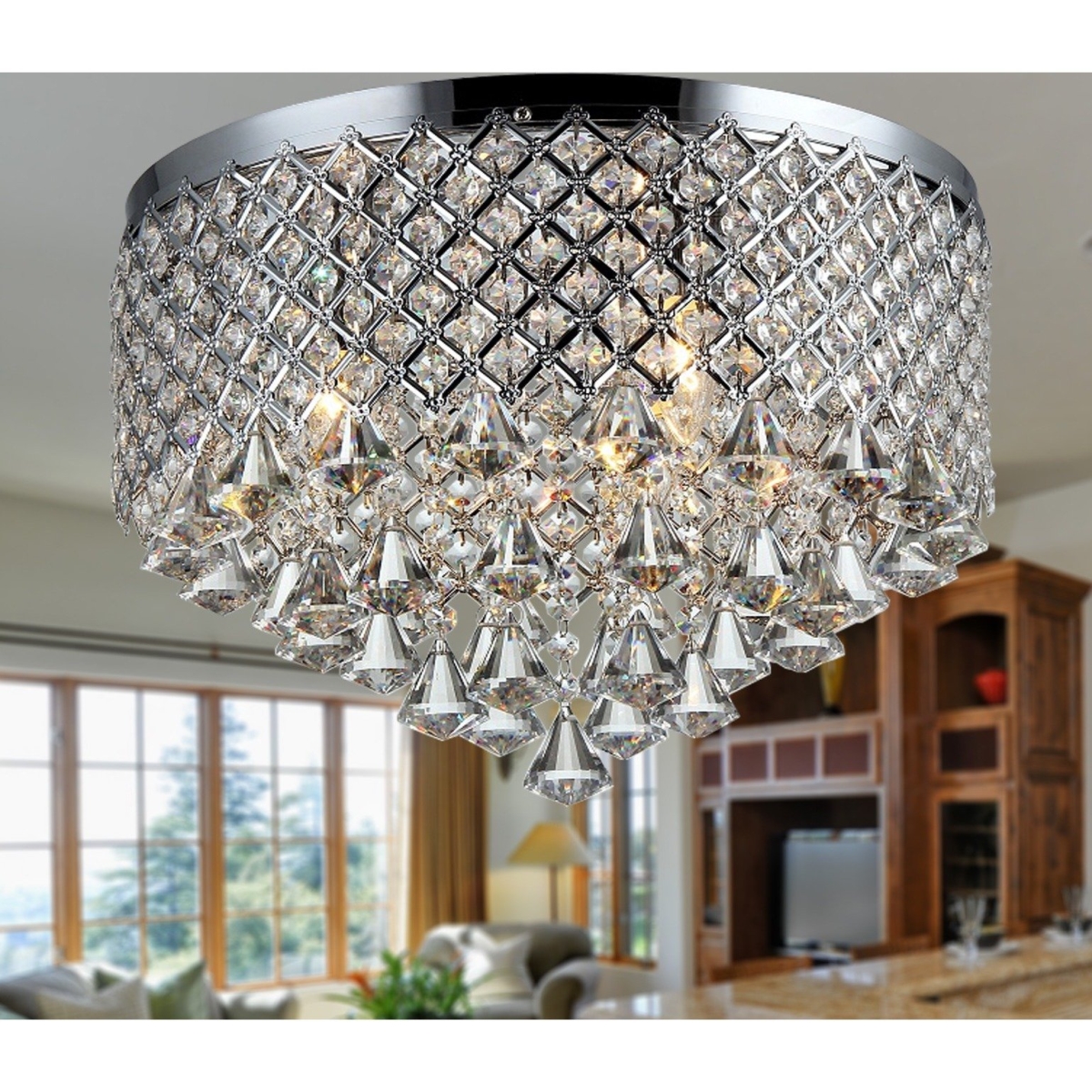 Trey 3 Light Chrome 16 in. Crystal Flush Mount
