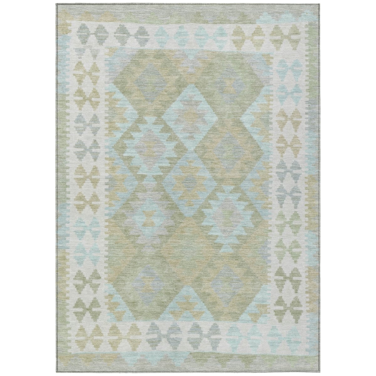 625760 9 x 12 ft. Sage Sky Blue & Copper Tribal Washable Transitional Indoor & Outdoor Rectangle Area Rug
