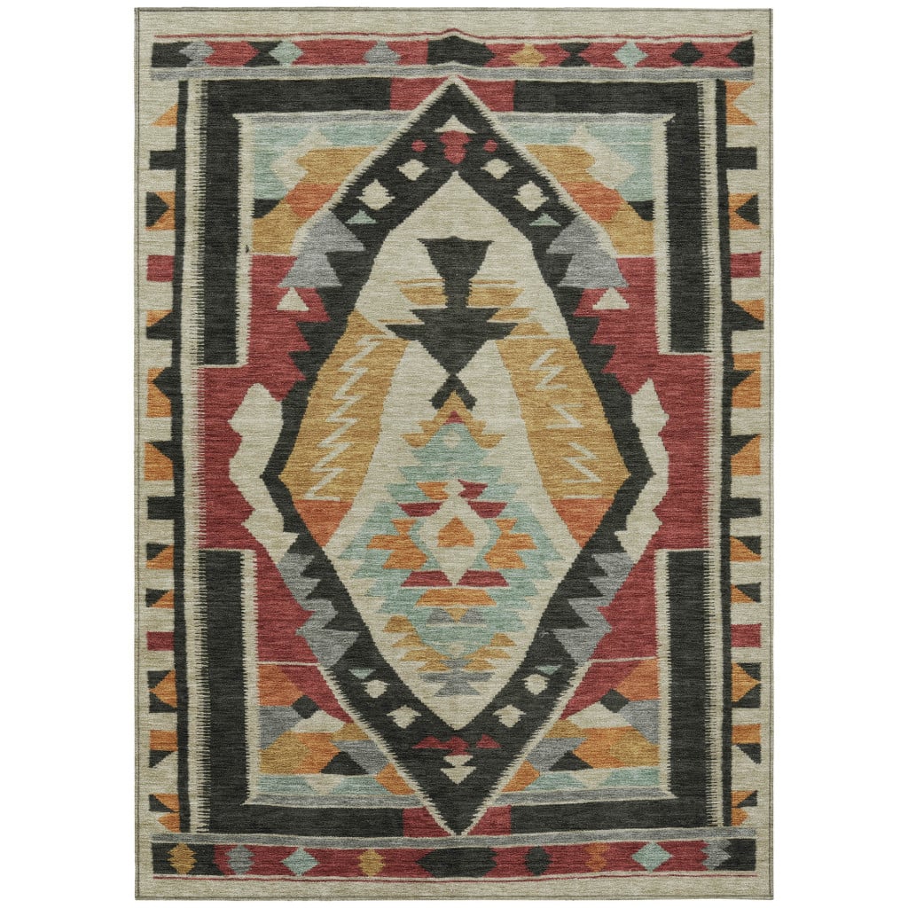 625801 8 x 10 ft. Red Gold & Gray Tribal Washable Transitional Indoor & Outdoor Rectangle Area Rug