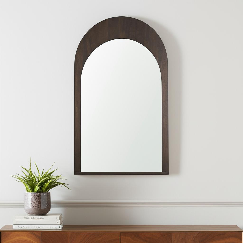 607301 48 in. Brown Solid Wood Arch Framed Accent Mirror