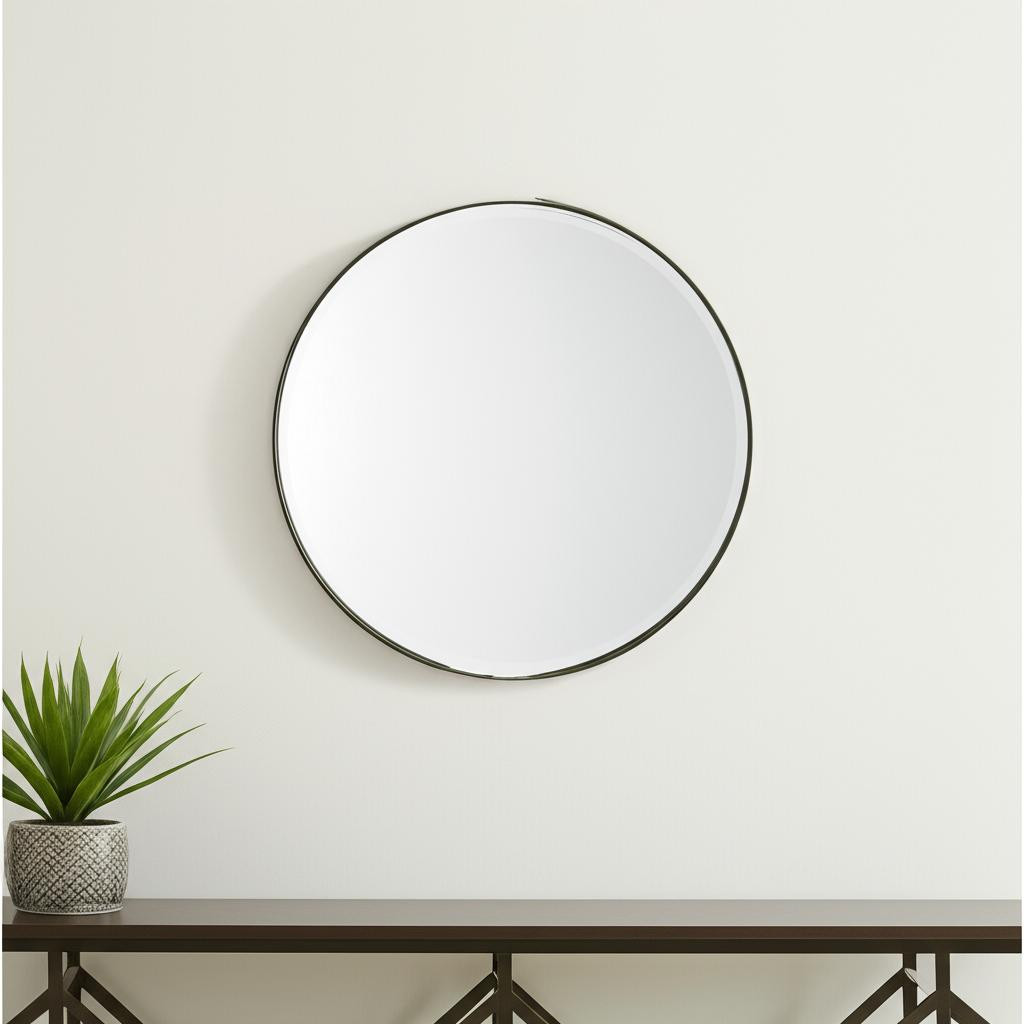 607279 24 in. Gold Metal Round Framed Accent Mirror
