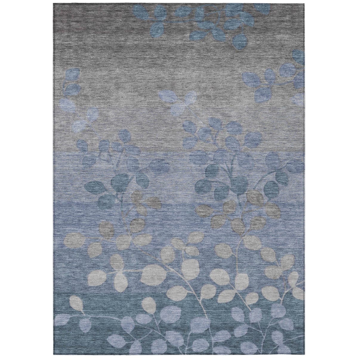 625169 3 x 5 ft. Denim Blue & Gray Floral Washable Transitional Indoor & Outdoor Rectangle Area Rug