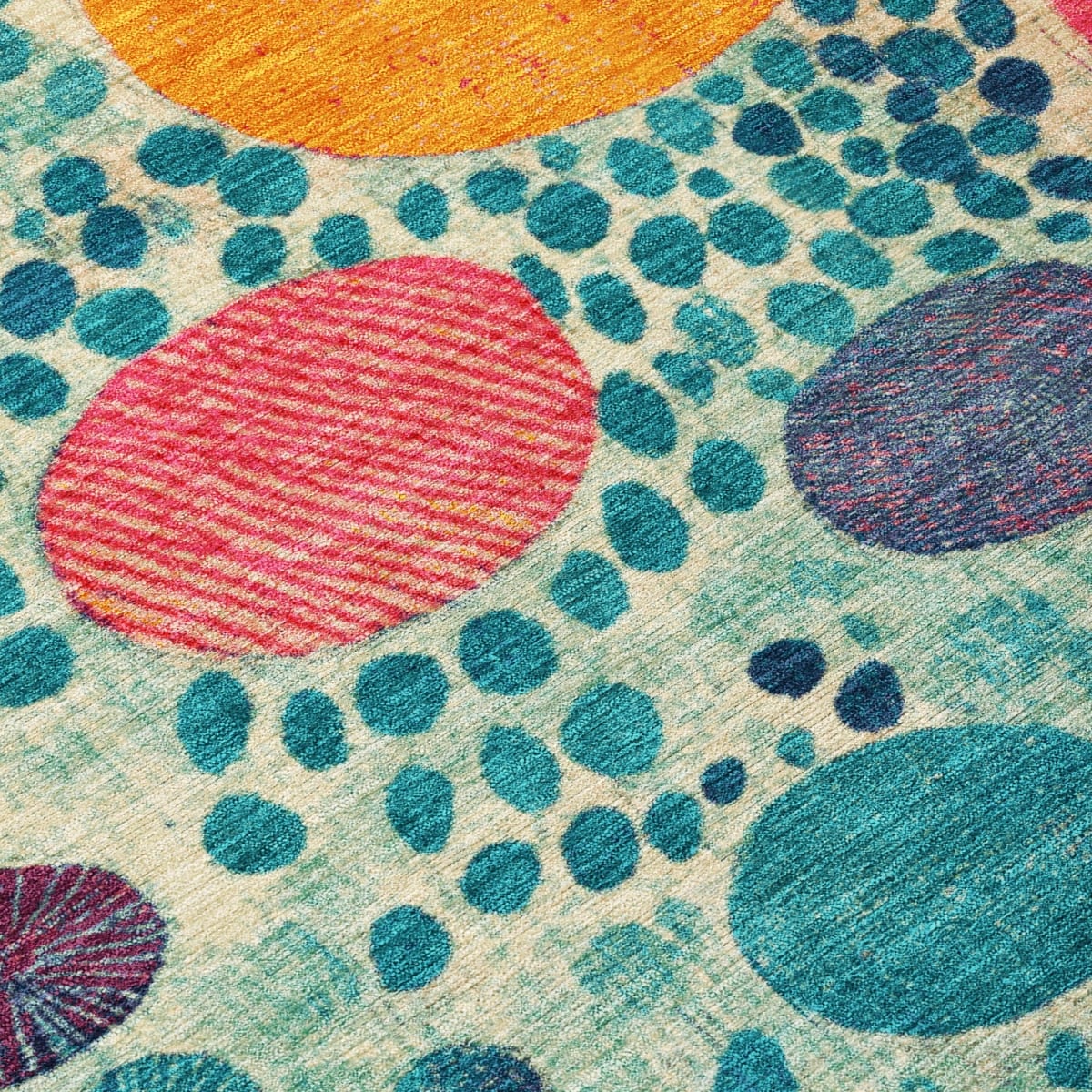624972 5 x 8 ft. Teal Blue Pink & Orange Geometric Washable Transitional Indoor & Outdoor Rectangle Area Rug