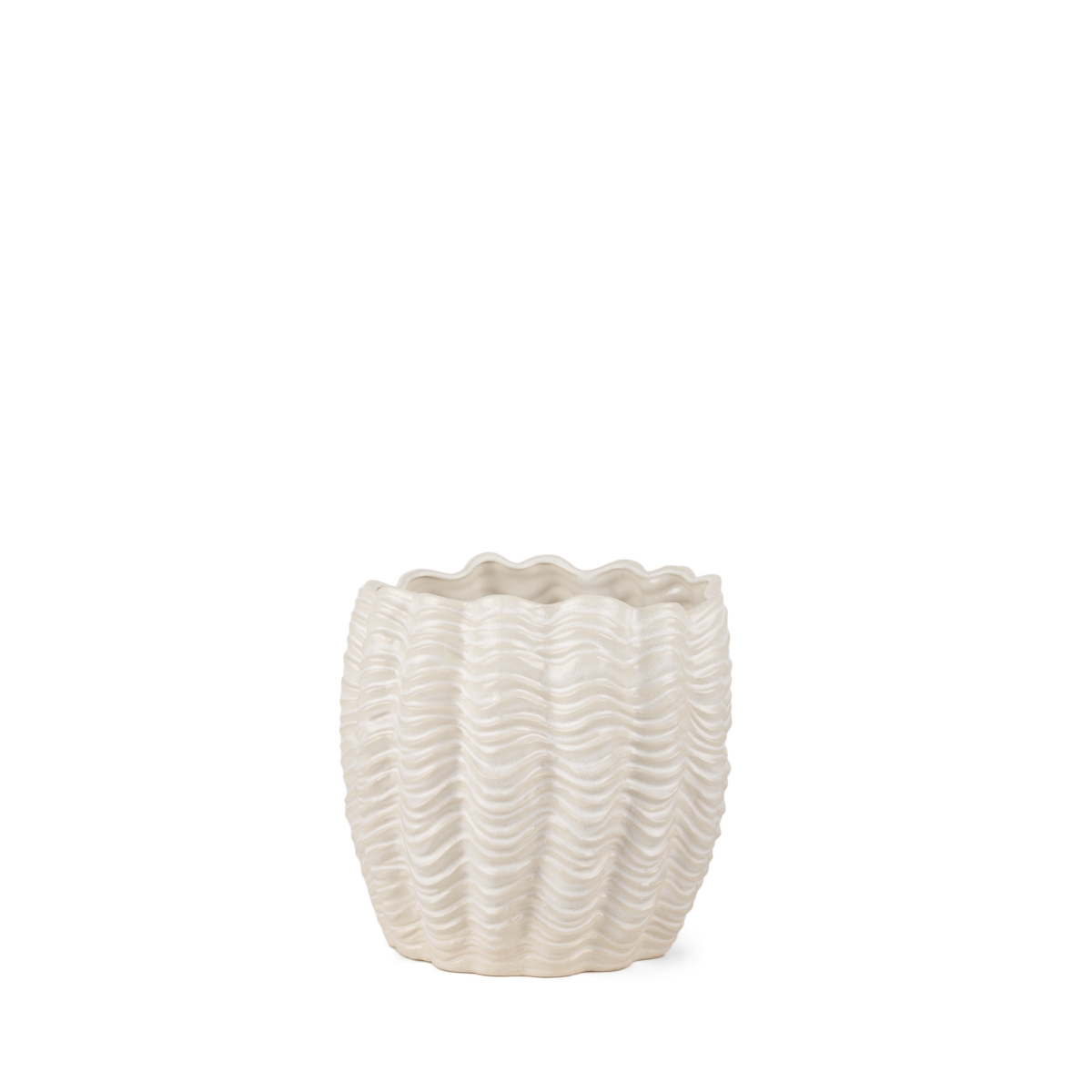 608345 11 in. Cream Ceramic Sculptural Waves Table Vase