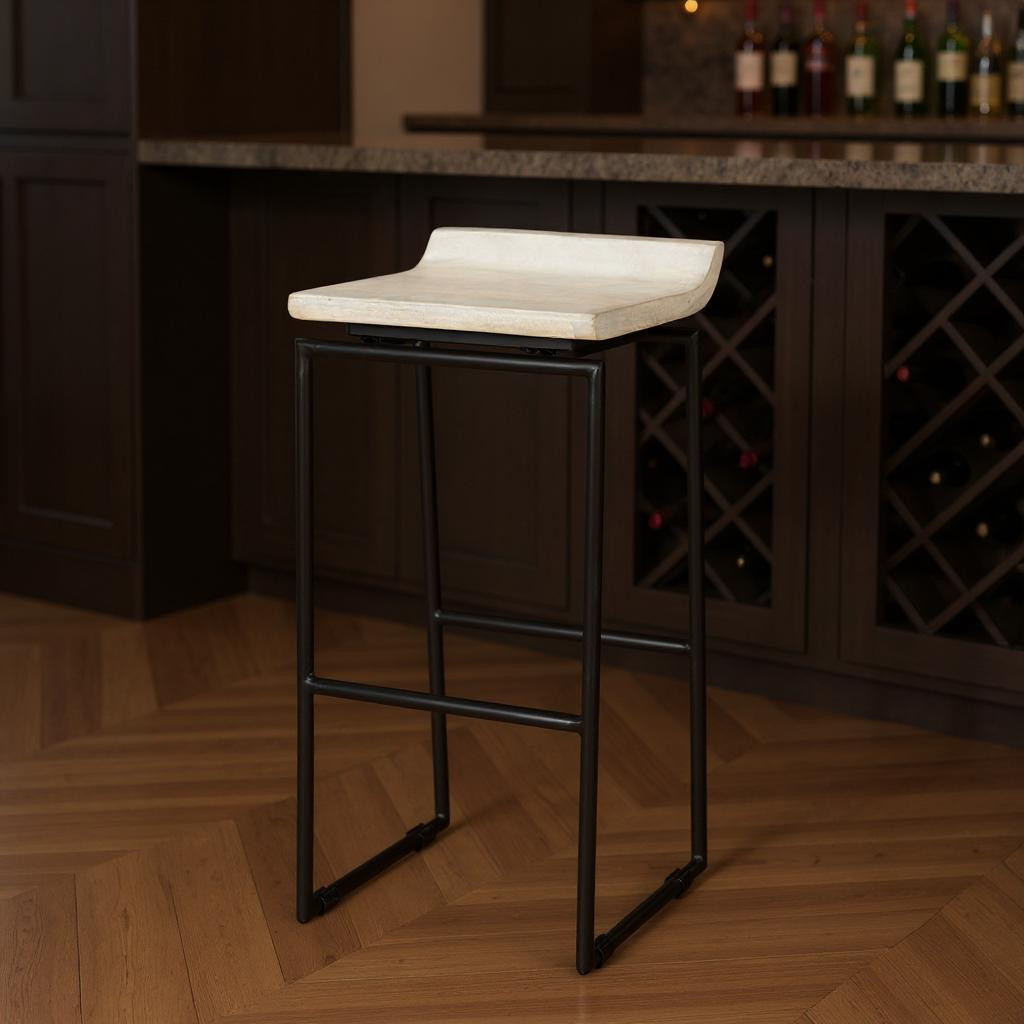 605925 32 x 15.50 x 14 in. Natural & Black Solid Wood & Metal Low Back Height Bar Chair