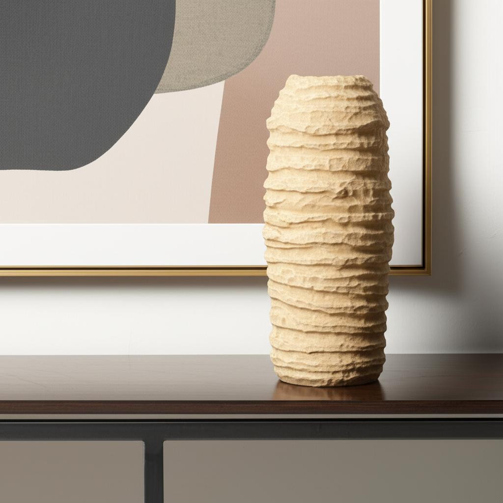 608302 18 in. Beige Paper Mache Table Vase