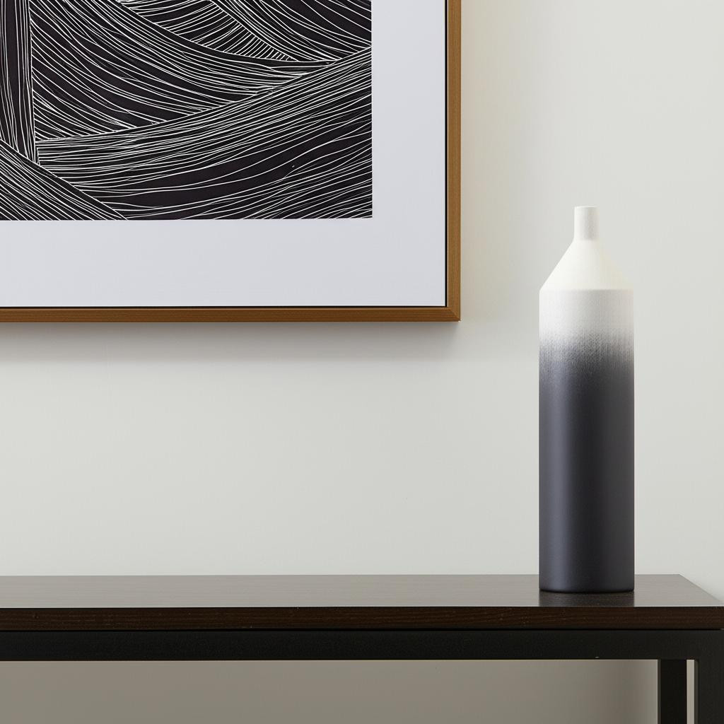 608330 24 in. Black & White Ombre Metal Table Vase