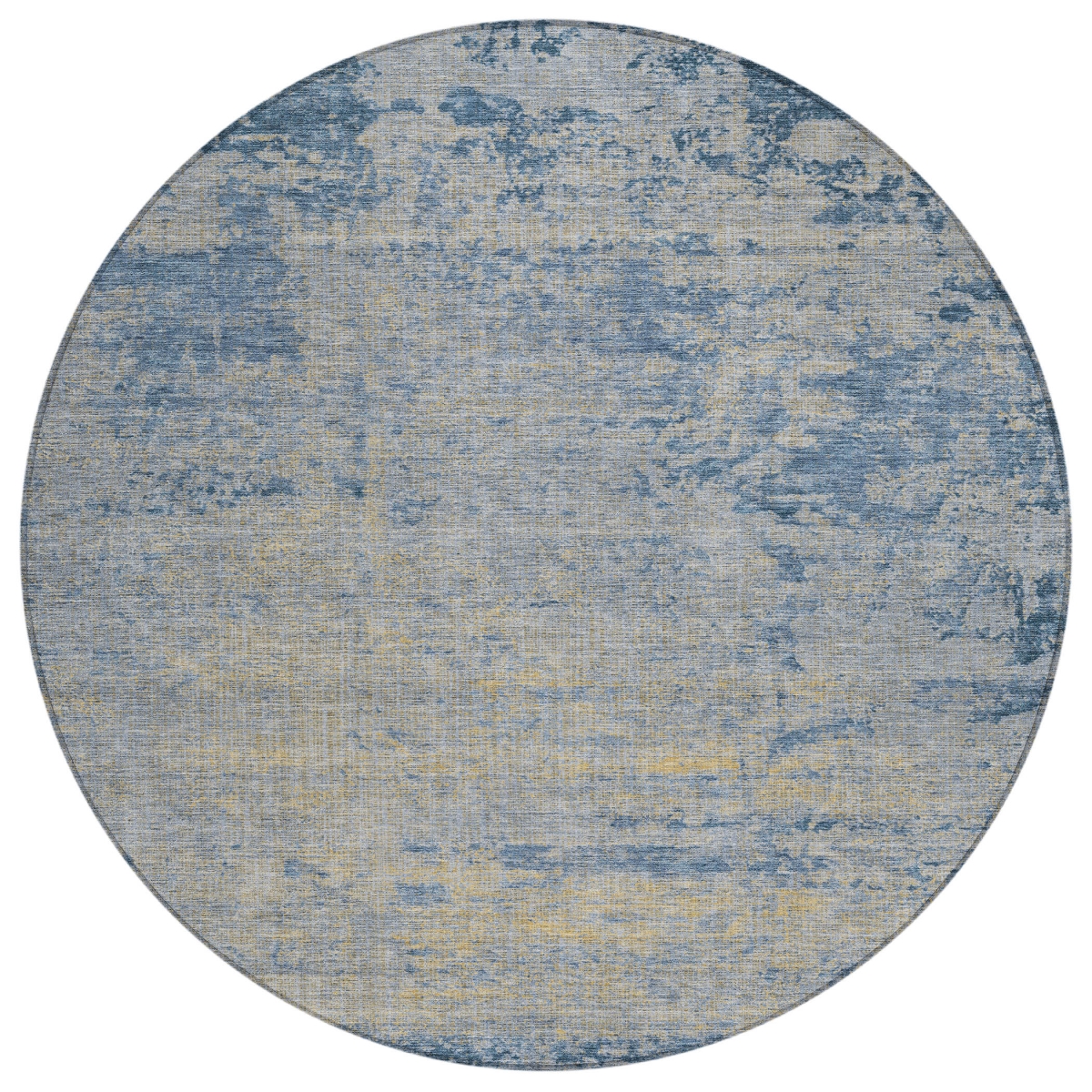 625225 8 ft. Navy Blue & Beige Abstract Washable Transitional Indoor & Outdoor Round Area Rug