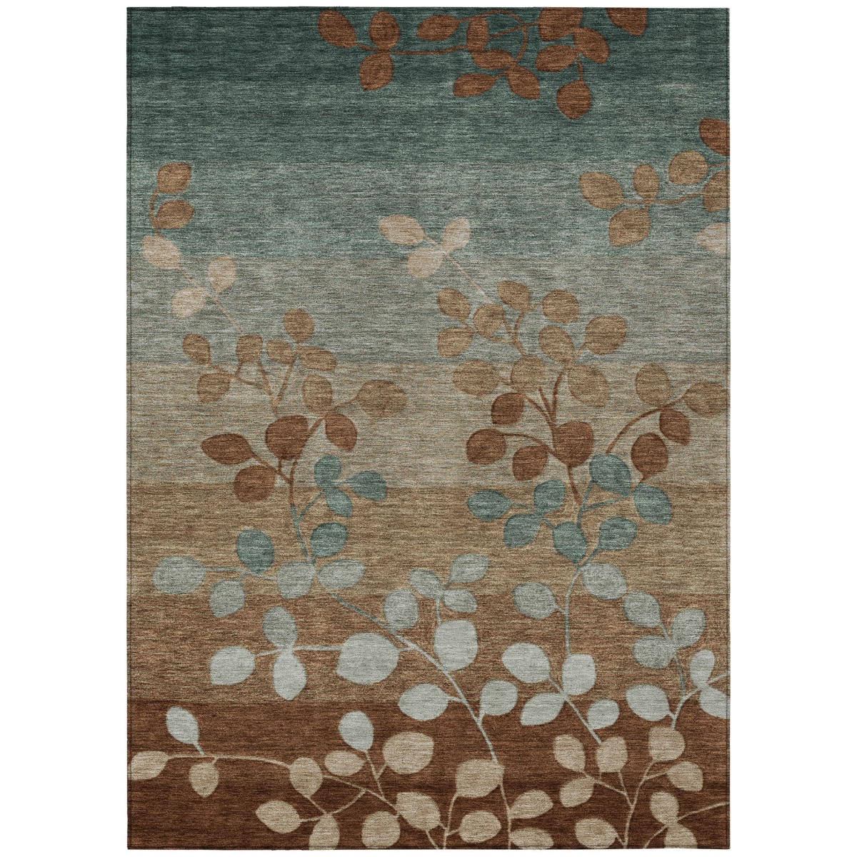 625188 5 x 8 ft. Brown & Teal Blue Floral Washable Transitional Indoor & Outdoor Rectangle Area Rug