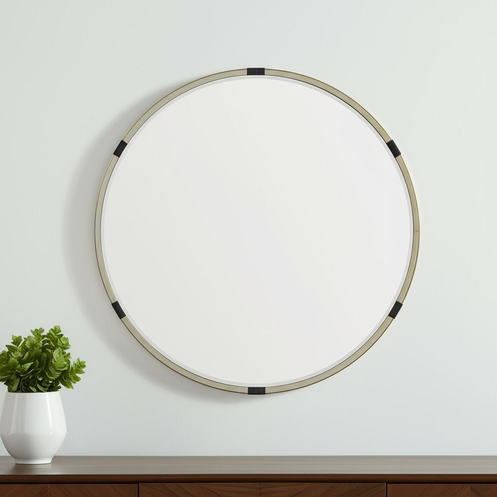 607282 29 in. Gold & Black Metal Round Framed Accent Mirror