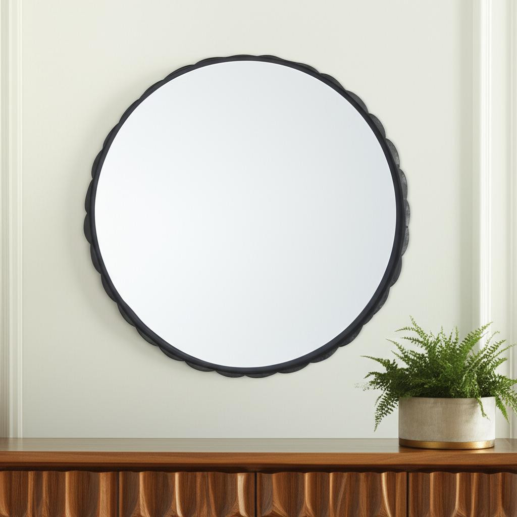607278 30 in. Black Metal Scalloped Framed Accent Mirror