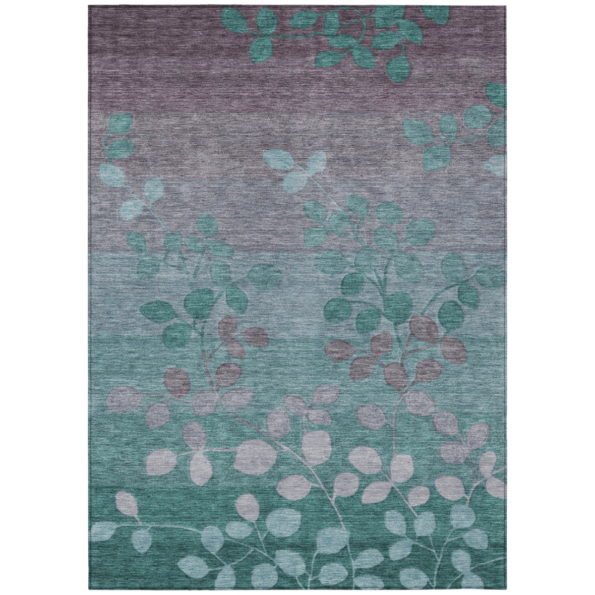 625209 9 x 12 ft. Teal, Blue & Gray Floral Washable Transitional Indoor & Outdoor Rectangle Area Rug