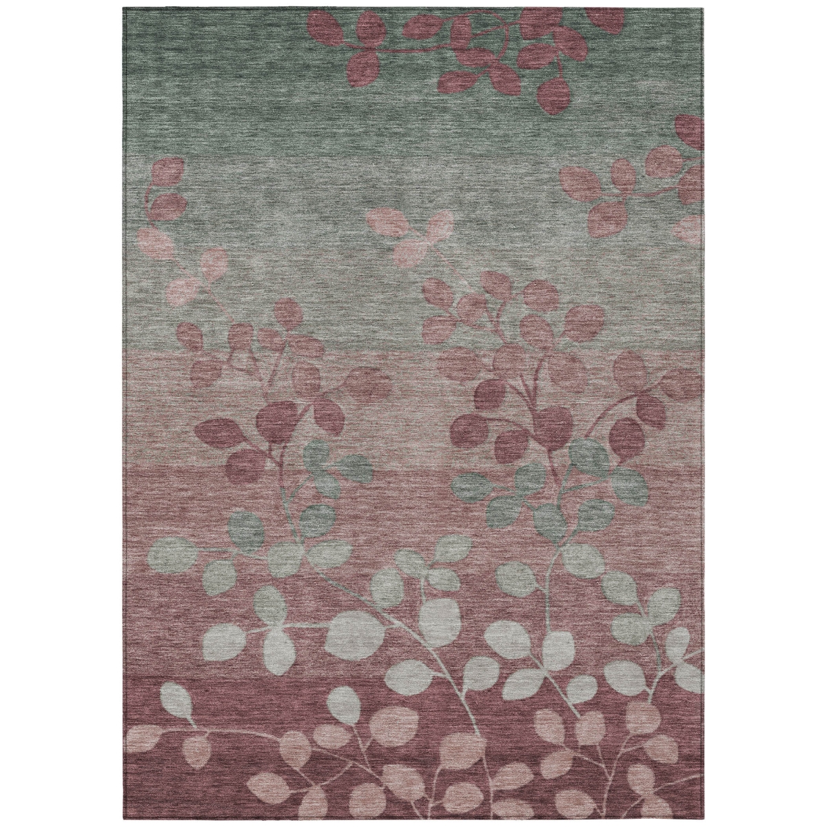 625163 3 x 5 ft. Blush & Emerald Floral Washable Transitional Indoor & Outdoor Rectangle Area Rug