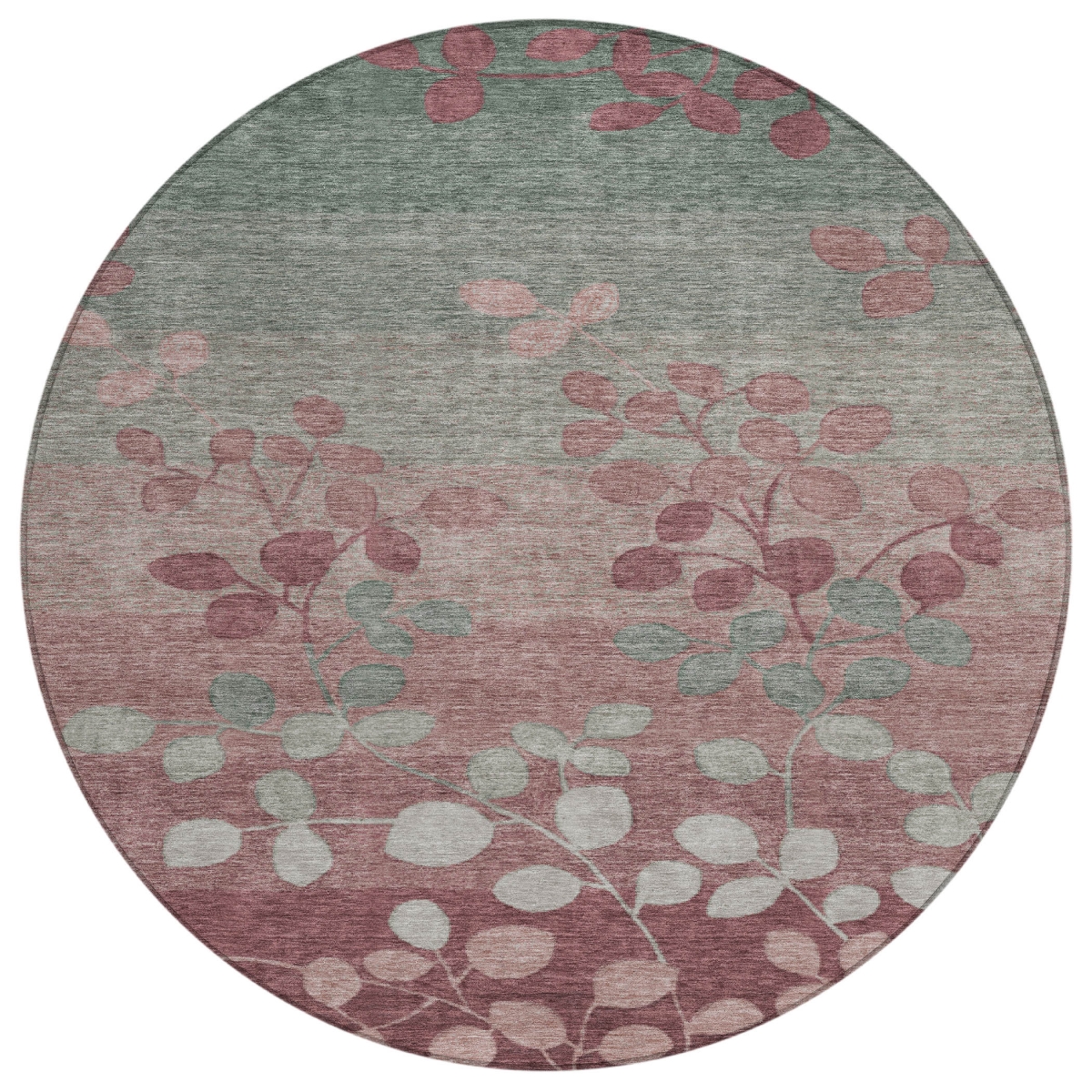 625165 8 ft. Blush & Emerald Floral Washable Transitional Indoor & Outdoor Round Area Rug