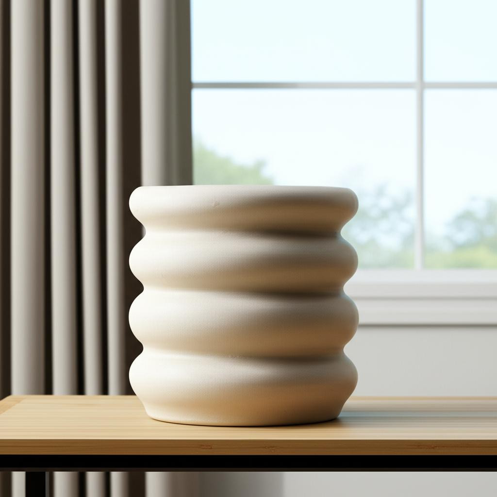 608341 14 in. Cream Cylinder Ceramic Table Vase