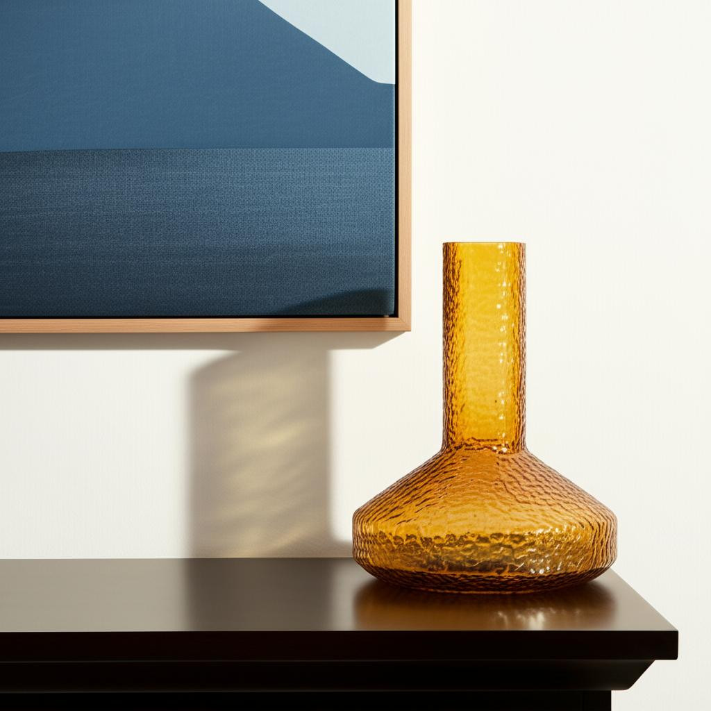 608318 12 in. Amber Glass Faceted Table Vase