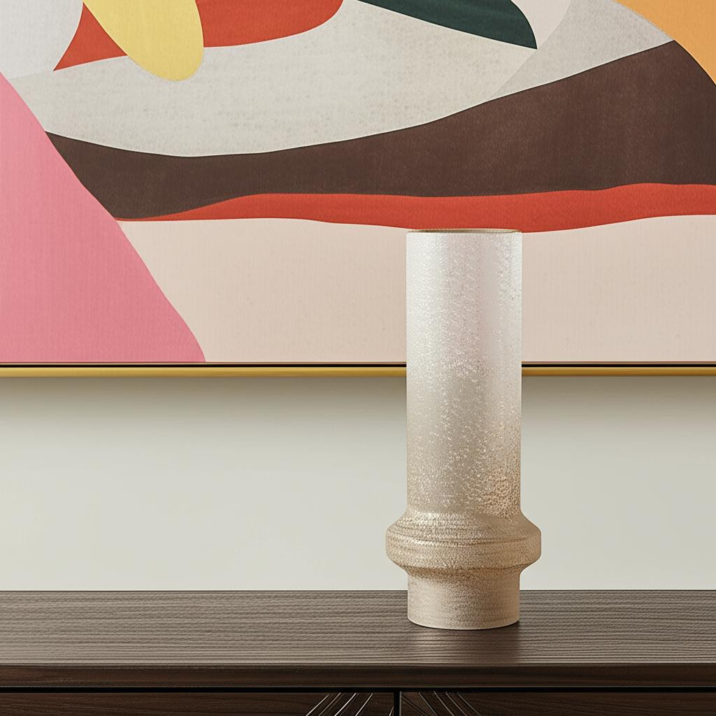 608327 16 in. Off White & Gold Metal Cylinder Table Vase