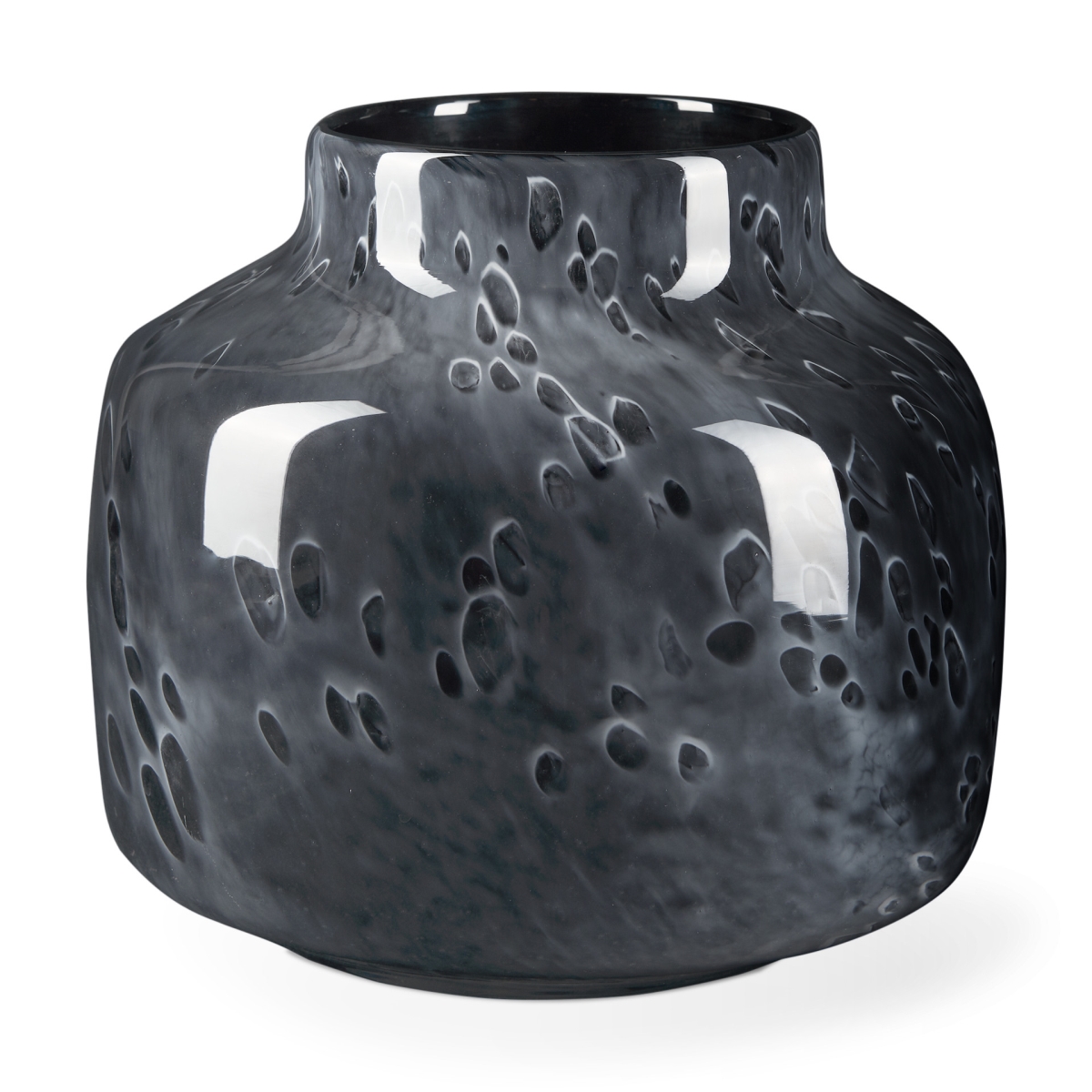 608283 9 in. Black Mottled Round Glass Table Vase