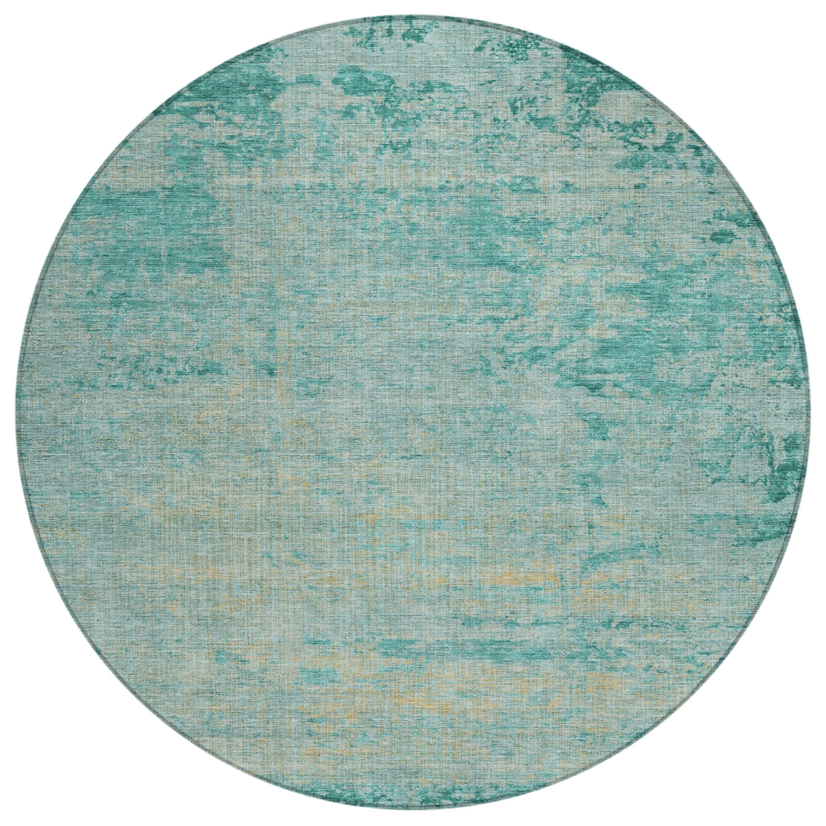 625237 8 ft. Teal, Blue & Wheat Abstract Washable Transitional Indoor & Outdoor Round Area Rug