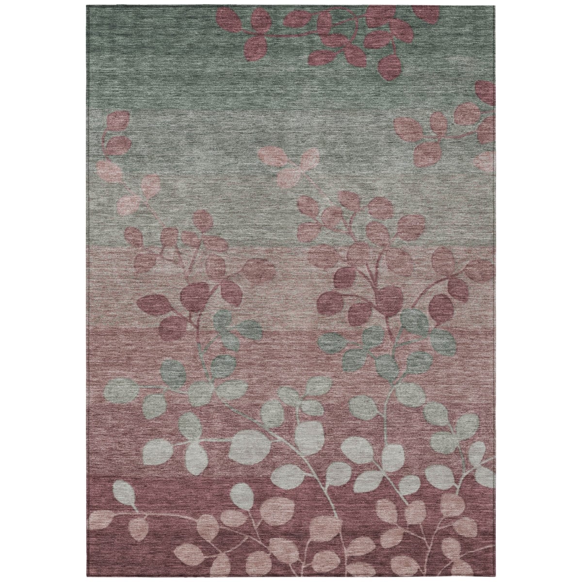 625164 5 x 8 ft. Blush & Emerald Floral Washable Transitional Indoor & Outdoor Rectangle Area Rug