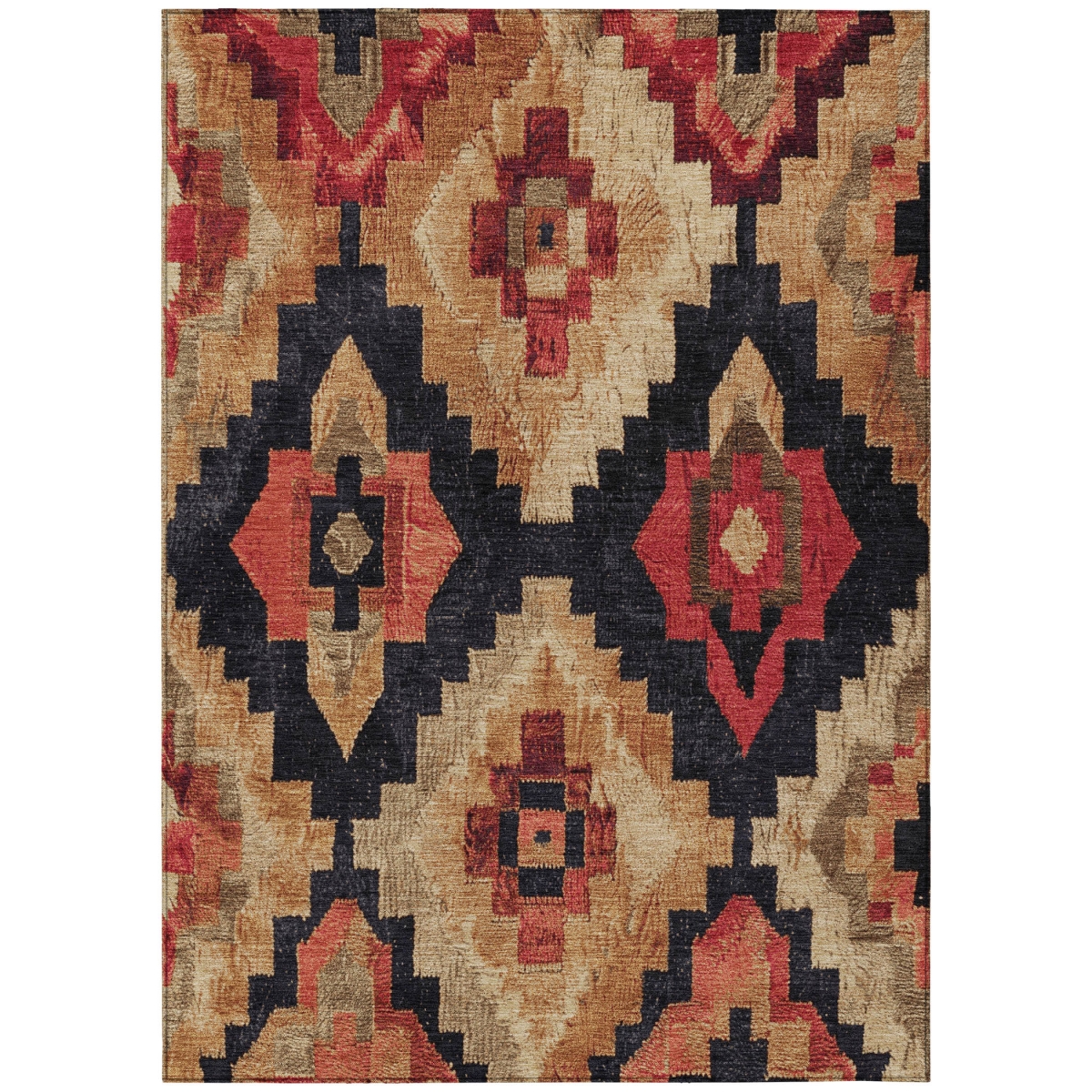 624924 5 x 8 ft. Rust & Charcoal Aztec Washable Transitional Indoor & Outdoor Rectangle Area Rug
