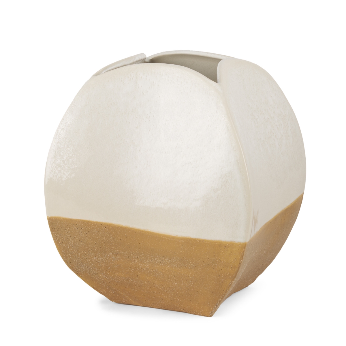 608347 10 in. Beige & Cream Color Block Ceramic Table Vase