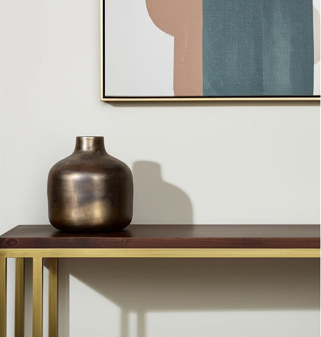 608307 7 in. Antiqued Gold Metal Cylinder Table Vase