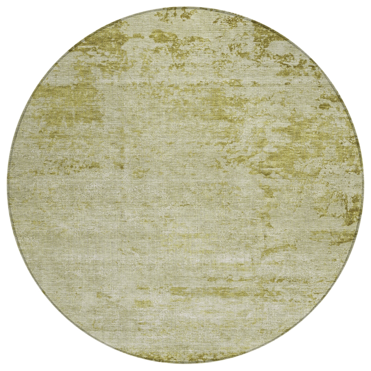 625219 8 ft. Artichoke Green & Ivory Abstract Washable Transitional Indoor & Outdoor Round Area Rug