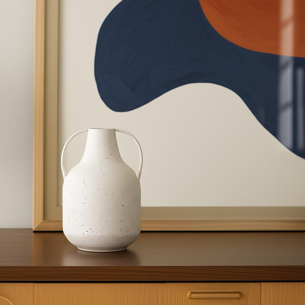 608335 12 in. Speckle Metal Amphora Table Vase - White