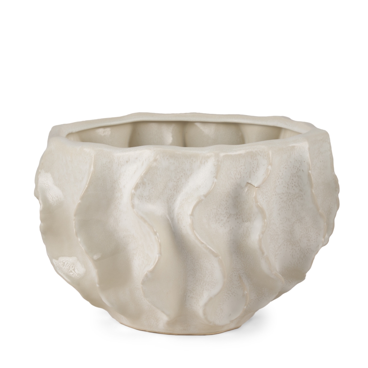 608342 9 in. Cream Sculptural Ceramic Table Vase