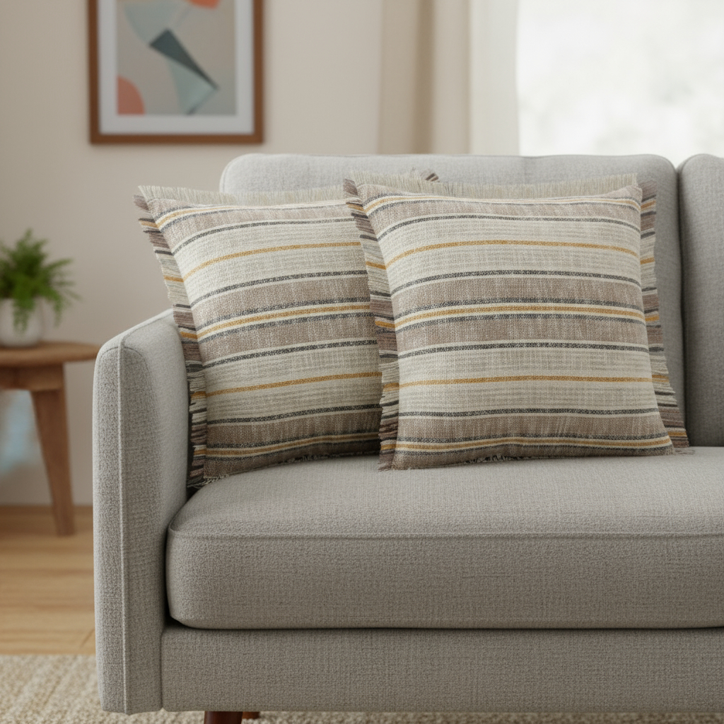588375 20 in. Mustard Striped Throw Pillows - Set of 2