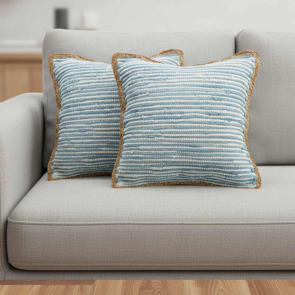 588354 20 in. Blue Beach Striped Throw Pillows - Set of 2