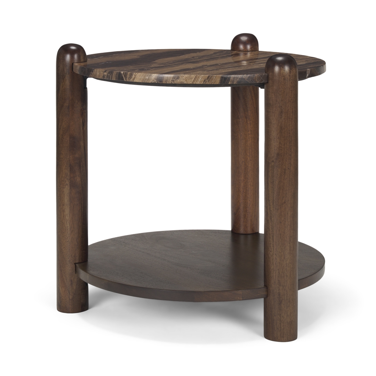 604537 26 x 24 x 24 in. Brown Marble & Solid Wood End Table with Shelf