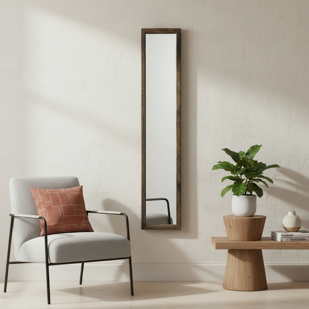 607300 12 in. Brown Solid Wood Framed Accent Mirror