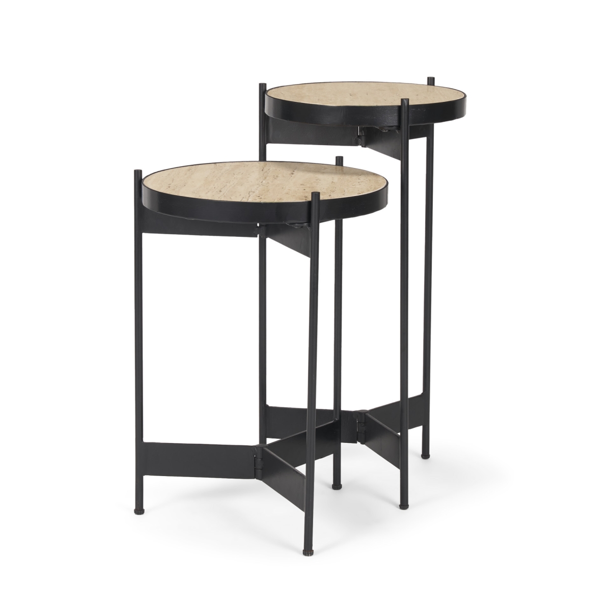 604468 24 x 14 x 26 in. Brown & Black Marble & Metal Nested Table - Set of 2