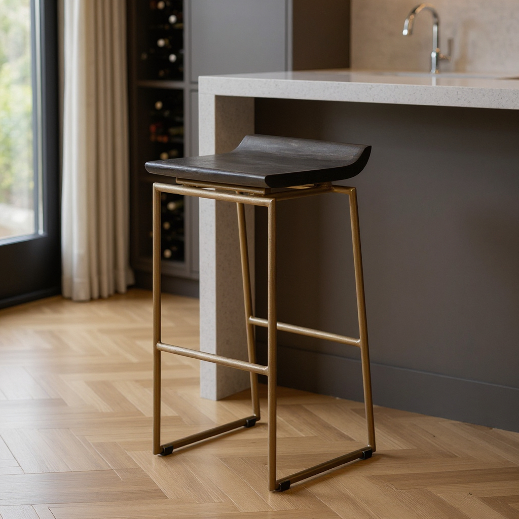 605912 32 x 15.50 x 14 in. Black & Gold Solid Wood & Metal Backless Height Bar Chair