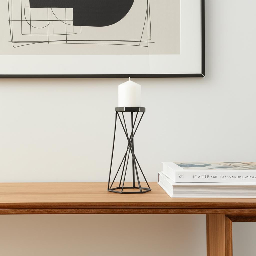 608392 11 in. Black Distressed Geometric Metal Tabletop Pillar Candle Holder