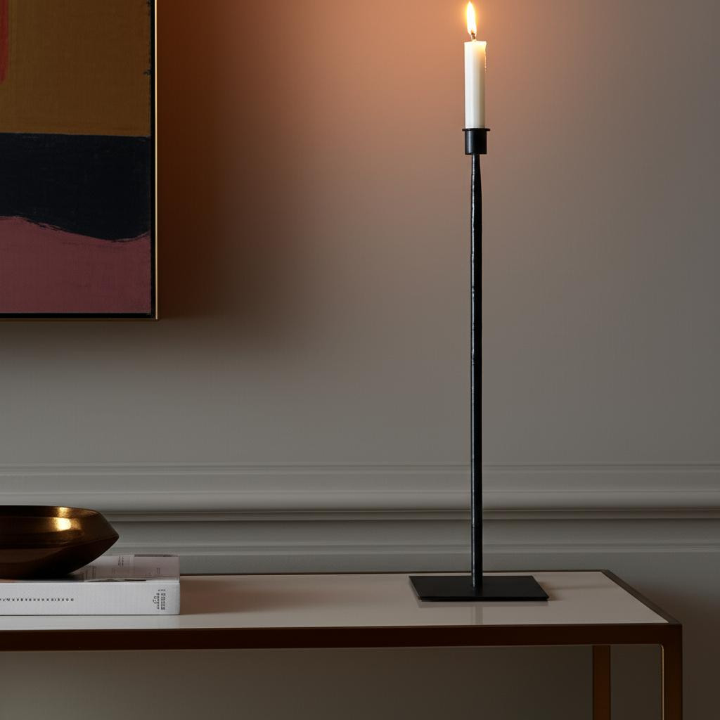 608413 18 in. Black Metal Tabletop Taper Candlestick