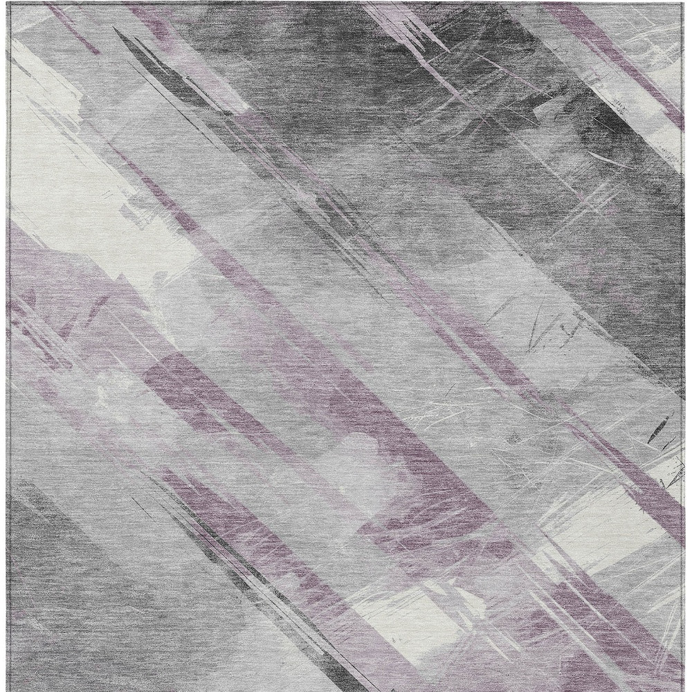 611422 10 x 14 ft. Lavender & Gray Striped Washable Transitional Indoor & Outdoor Rectangle Area Rug