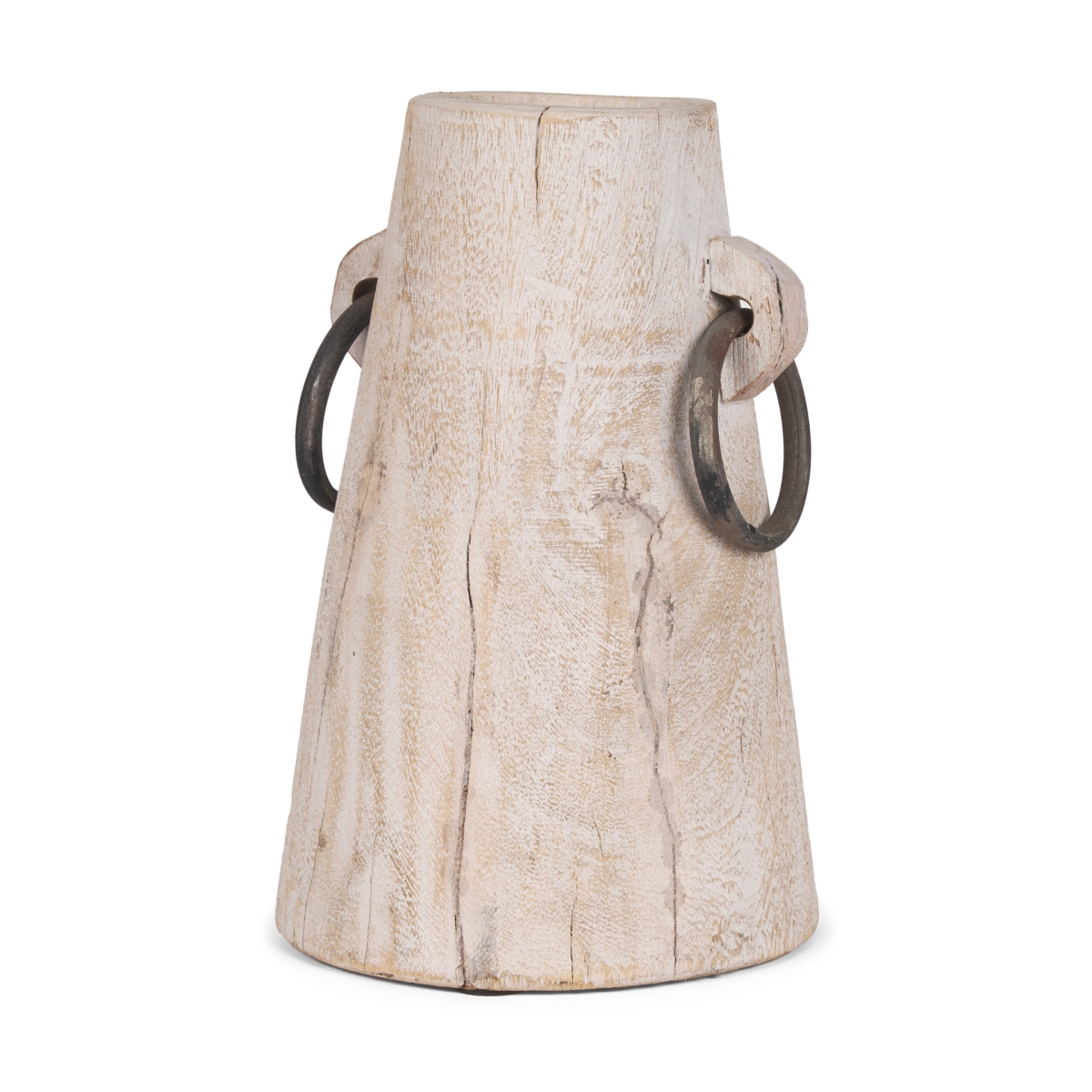 608603 10 in. Beige Cylinder Solid Wood Jug Vase
