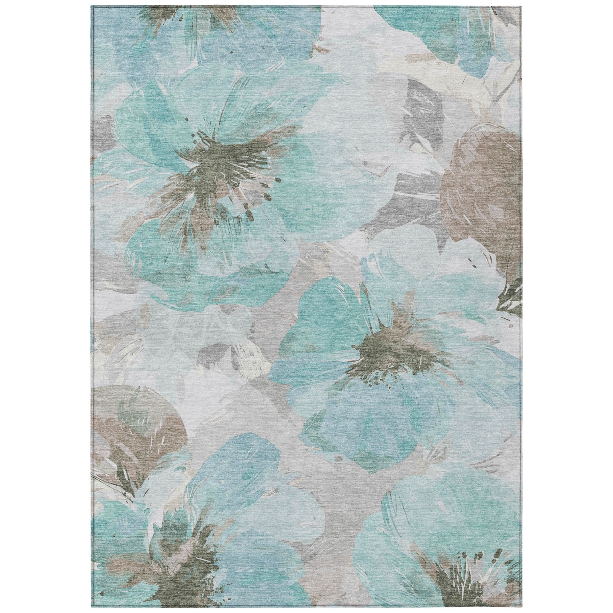 611542 10 x 14 ft. Teal, Blue & Aqua Floral Washable Transitional Indoor & Outdoor Rectangle Area Rug