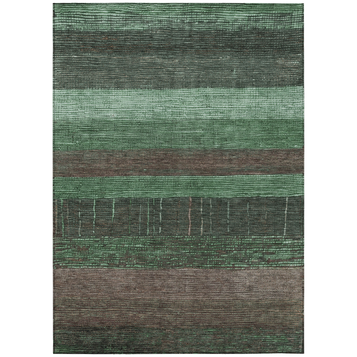 611607 9 x 12 ft. Green & Khaki Striped Washable Transitional Indoor & Outdoor Rectangle Area Rug