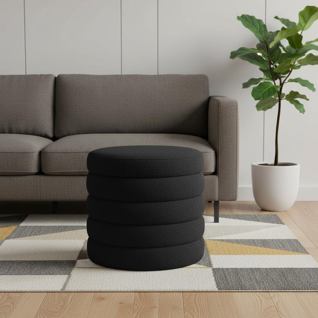 606720 20 x 18.9 x 18.9 in. Black Boucle Round Storage Ottoman