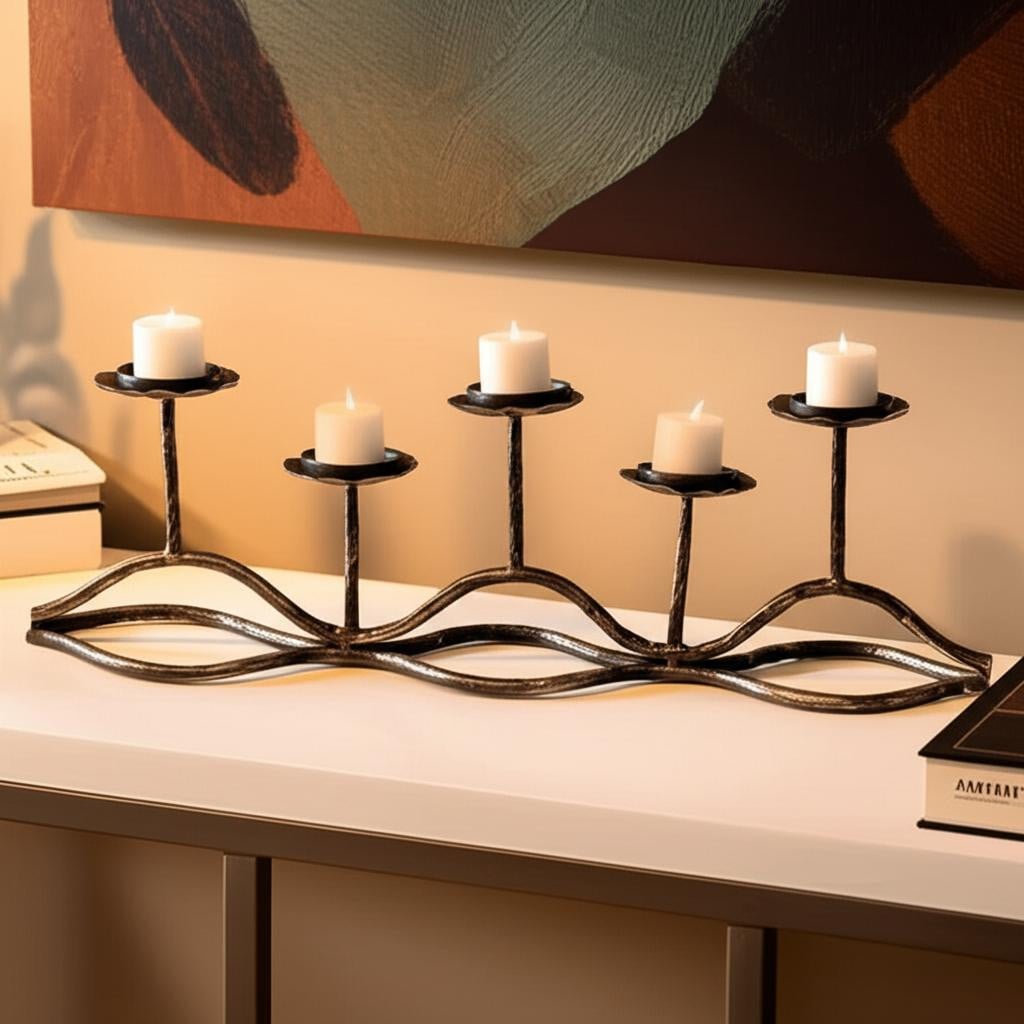 608382 7 in. Black Distressed Geometric Metal Tabletop Tealight Candle Holder